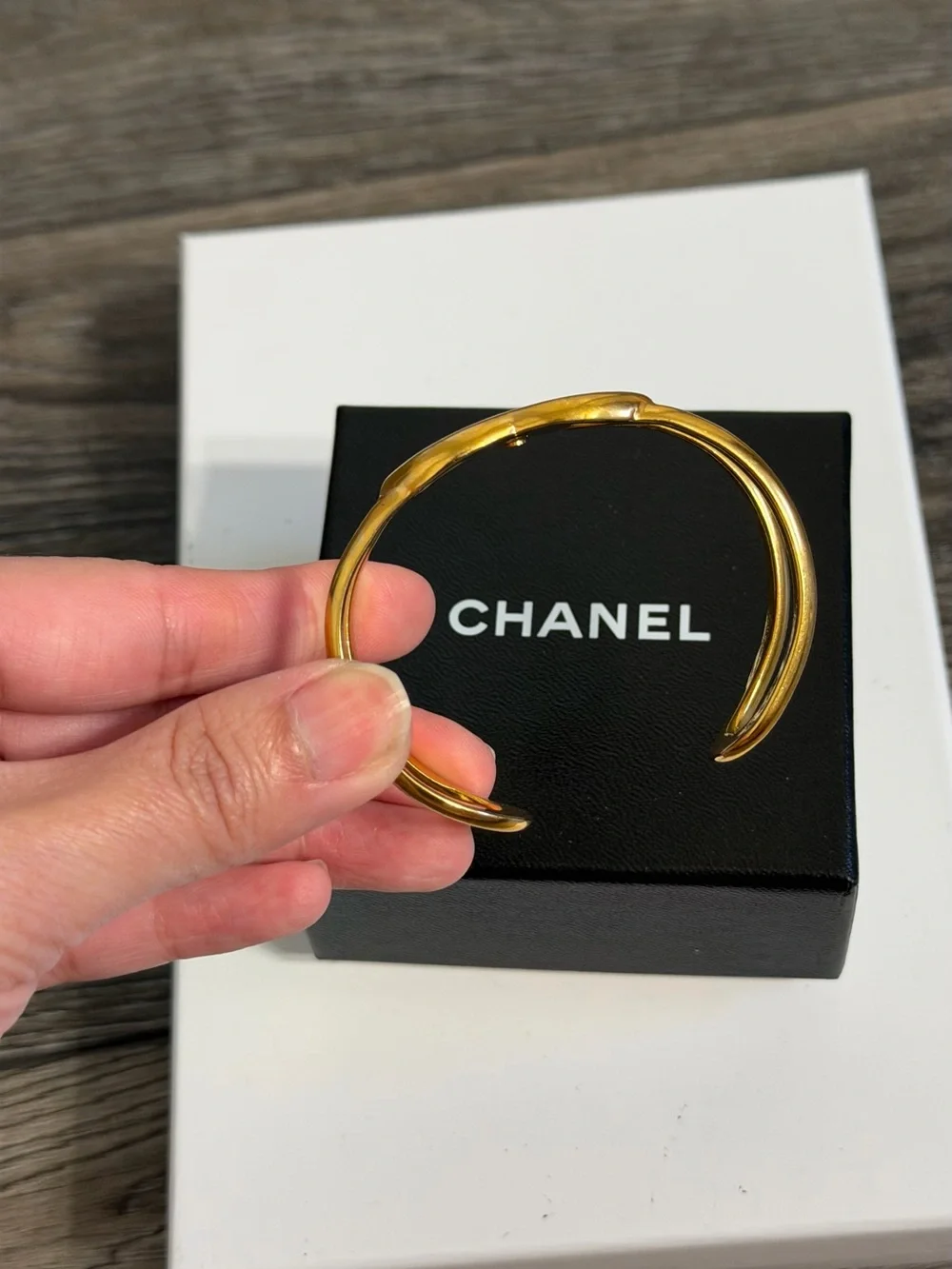 CHANEL Vintage Gold CC Logo Cuff Bracelet
